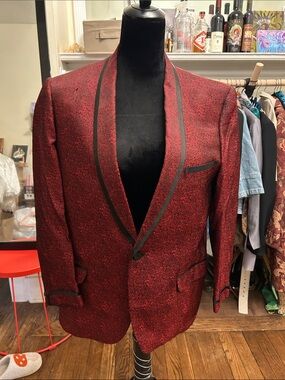 Red Metallic Tuxedo Blazer with Black Trim